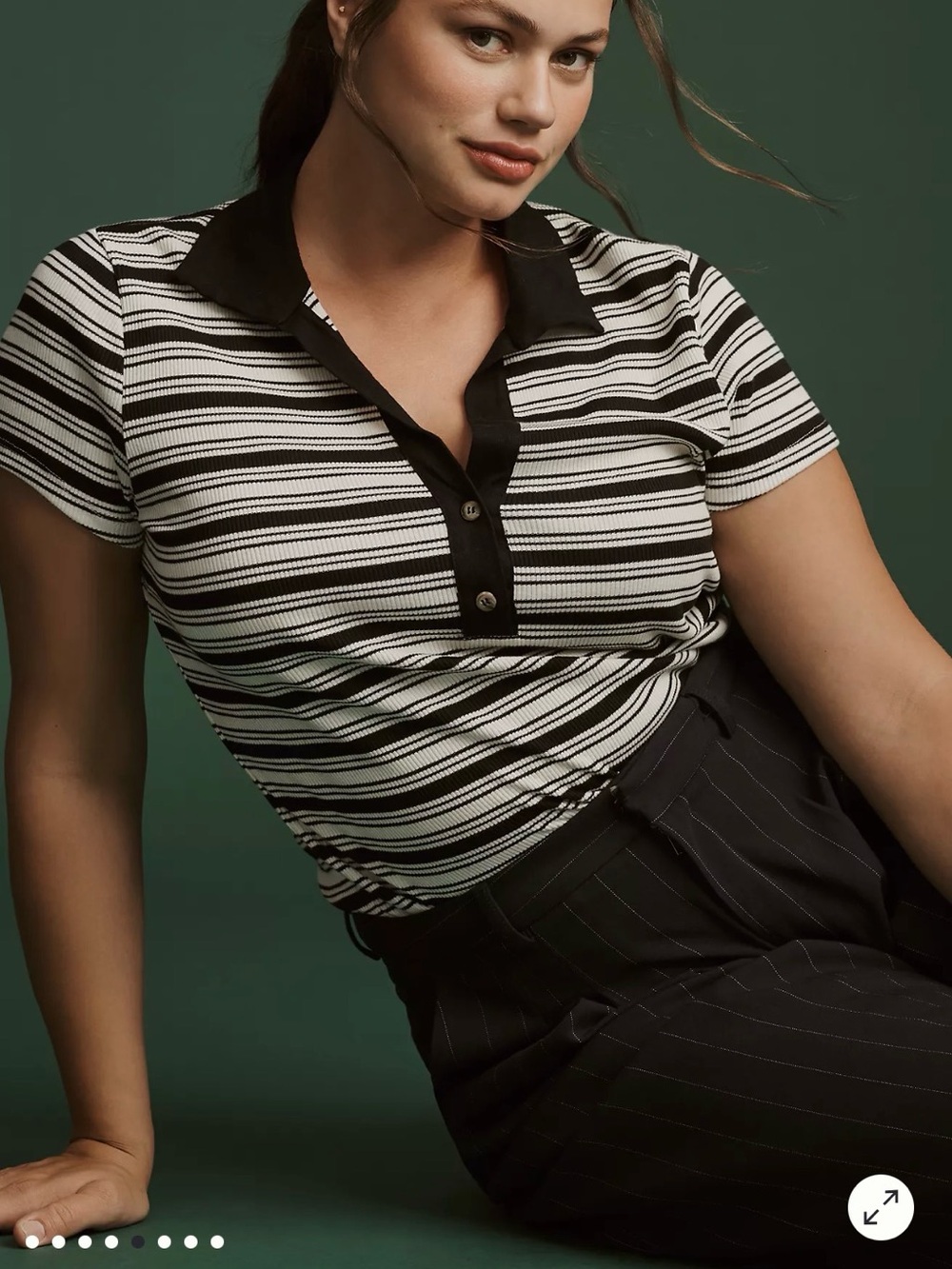Anthropologie Black and White Striped Short Sleeve Polo